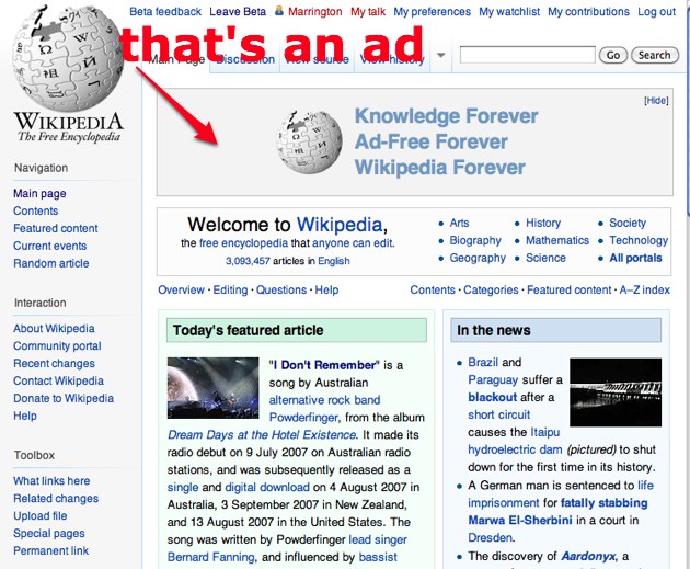 Wikipedia Runs Ads Highlighting Their No-Ad Policy