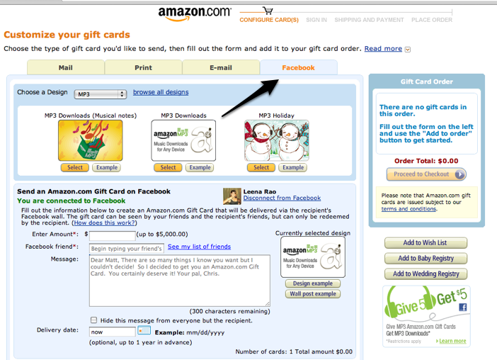 Amazon Now Allows You To Send Gift Cards To Friends On Facebook Techcrunch