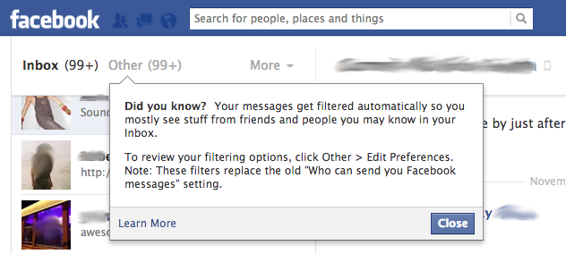 Facebook privacy notice Blurred