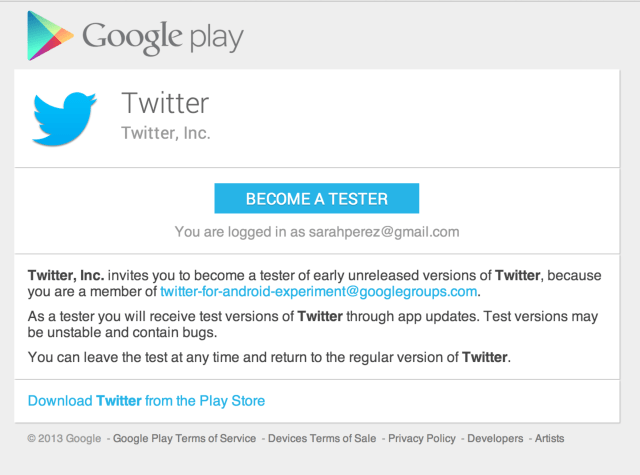 Twitter testing - Google Play