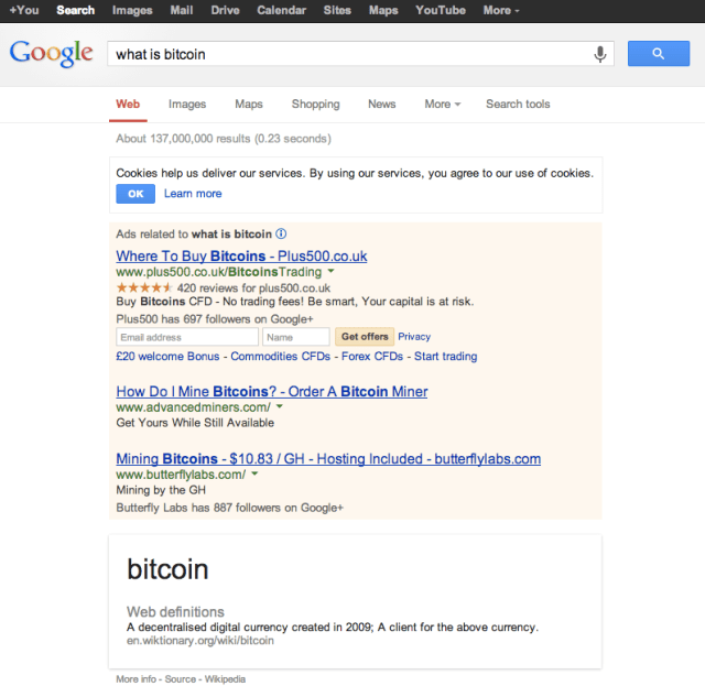 Google Bitcoin search results