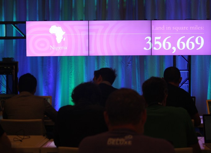 A crowd of developers at f8 test how their apps would perform in countries with weaker conectivity like Nigeria