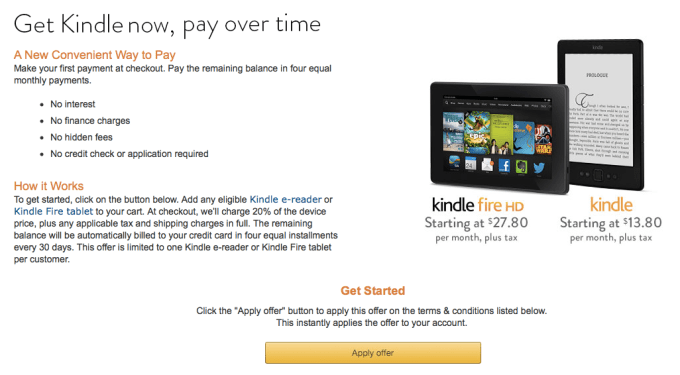 Amazon Kindle payment plan