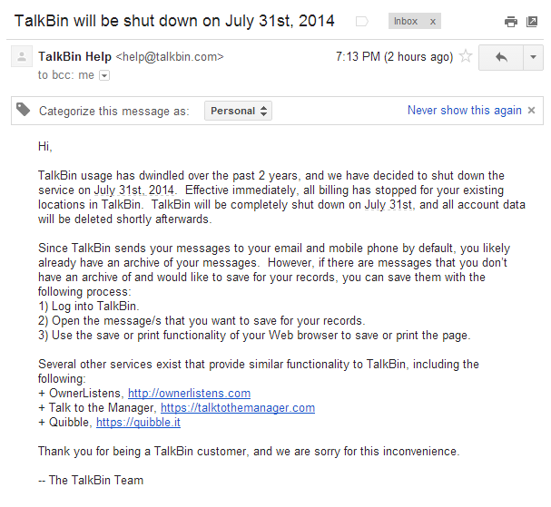 talkbin-shutdown-email