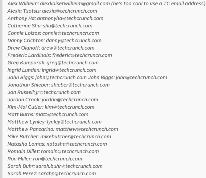 TechCrunch Email List