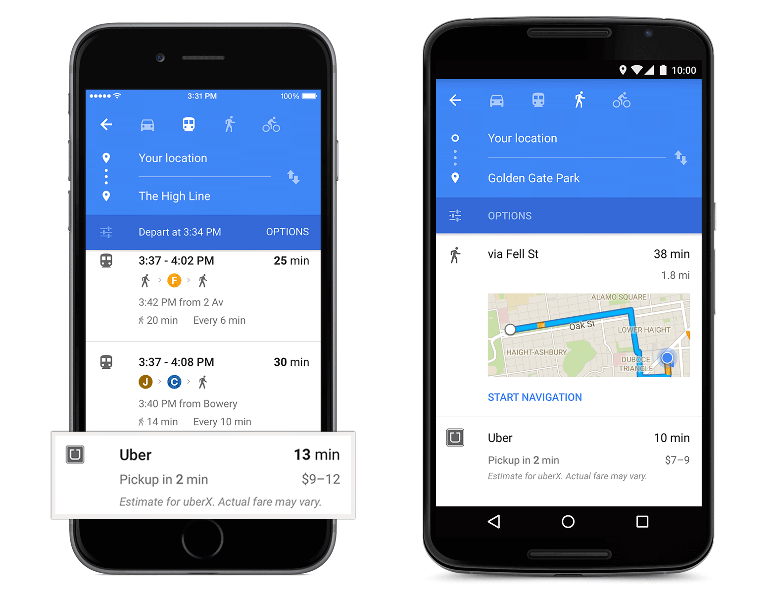 Uber card in Google Maps