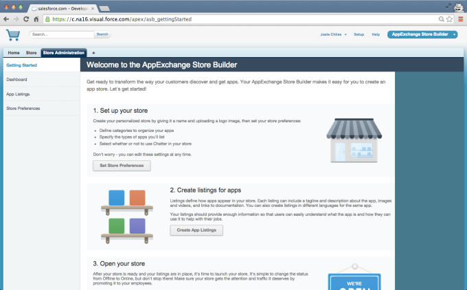 AppExchange Store Builder getting started page.