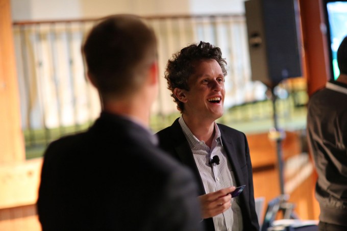 Aaron Levie enjoying a laugh back stage at TechCrunch Disrupt San Francisco in 2013