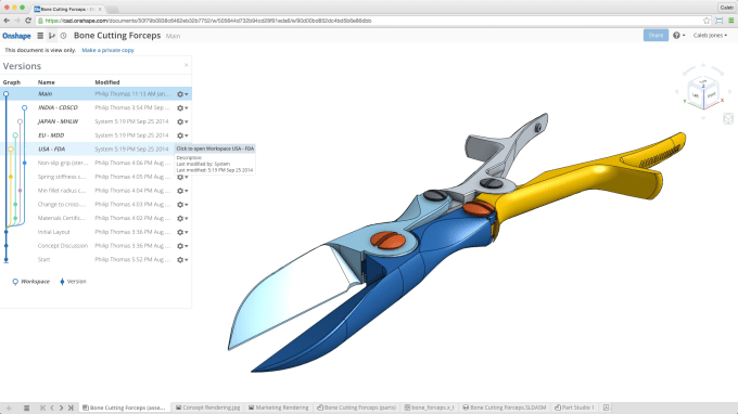 OnShape allows for branching of a product design