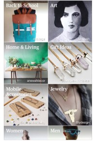Etsy marketplace on iPhone. It shows a series of rectangles with different markets such as jewelry and home and living.