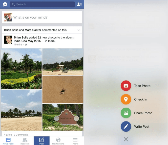 Facebook iOS Flyout Buttons