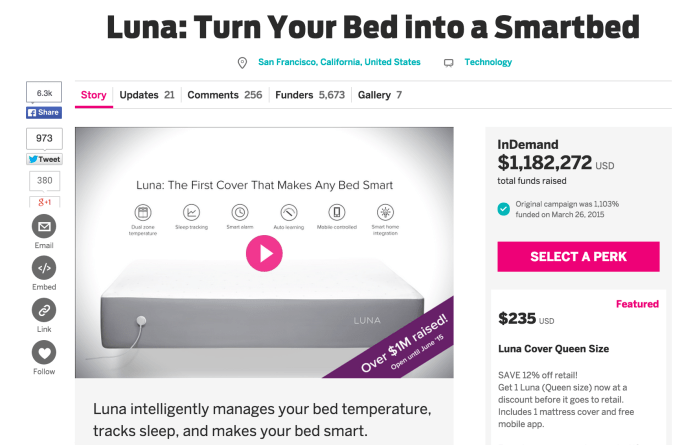 Luna sold $1.2 million-worth of its smart mattress covers on Indiegogo