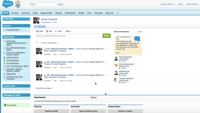 The older Salesforce CRM interface.