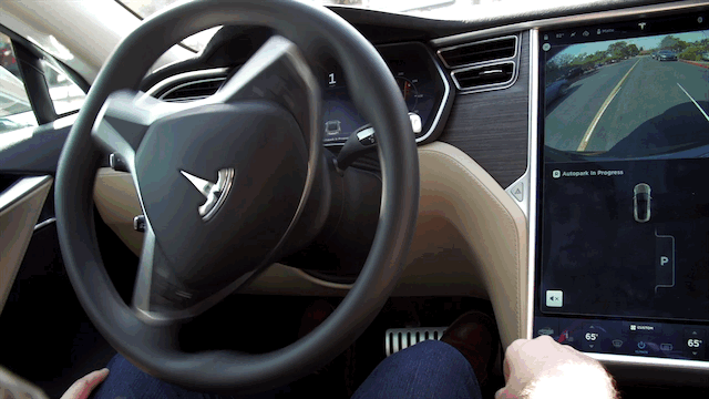 watch this self steering tesla model s drive itself and us down the highway