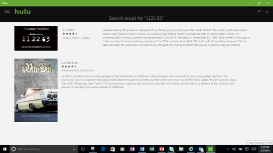 Hulu Cortana Search Results 11.22.63