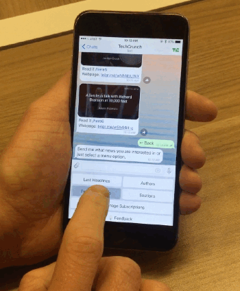 TechCrunch Telegram bot in action