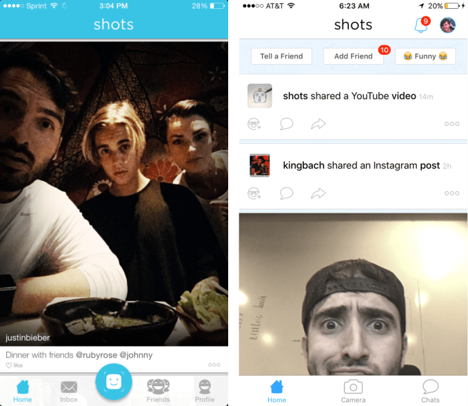 Shots has evolved from purely photo sharing (left) to now offer link sharing too (right)