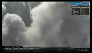 Screen shot of SpaceX live feed of rocket landing, right before the feed dropped