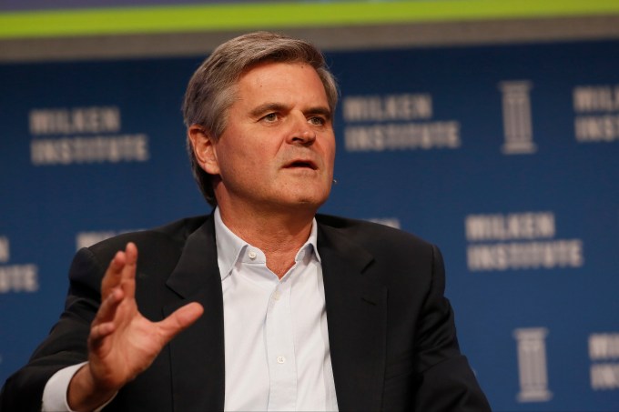 Steve Case, chief executive officer of Revolution LLC and co-founder of America Online Inc., gestures as he speaks at the annual Milken Institute Global Conference in Beverly Hills, California, U.S., on Tuesday, April 29, 2014. The conference brings together hundreds of chief executive officers, senior government officials and leading figures in the global capital markets for discussions on social, political and economic challenges. Photographer: Patrick T. Fallon/Bloomberg via Getty Images