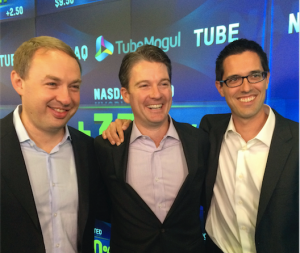 Bee Partners' Michael Berolzheimer (center) with TubeMogul cofounders Brett Willson and John Hughes on July 18, 2104, the date of TubeMogul's IPO.
