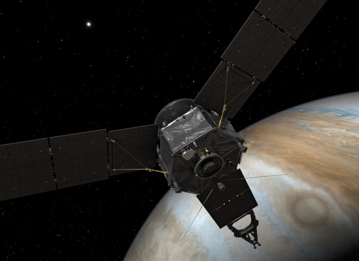 Artist's concept of Juno in orbit around Jupiter.