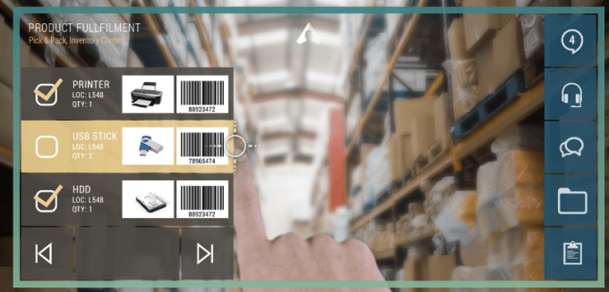 Atheer smart glasses interface for order picker in a warehouse.