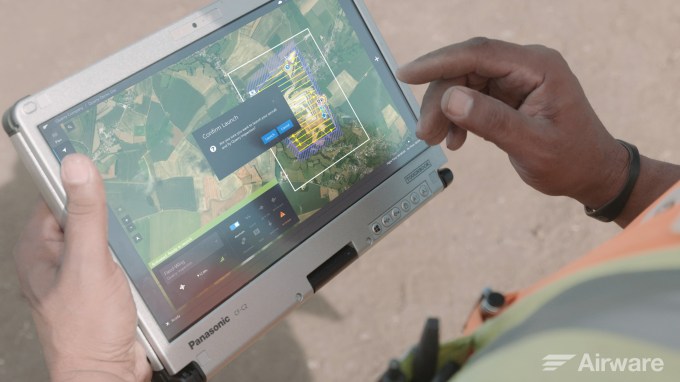 tablet-launching-commercial-drone-at-quarry