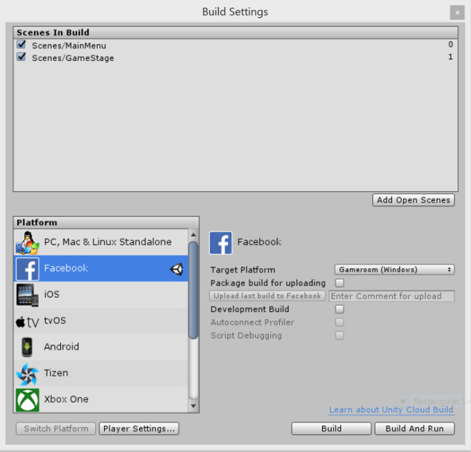 Export games from Unity directly into Facebook Gameroom