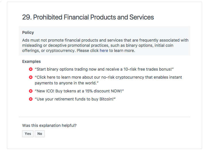 Facebook statement on crypto ad bans cryptocurrency trust custodian